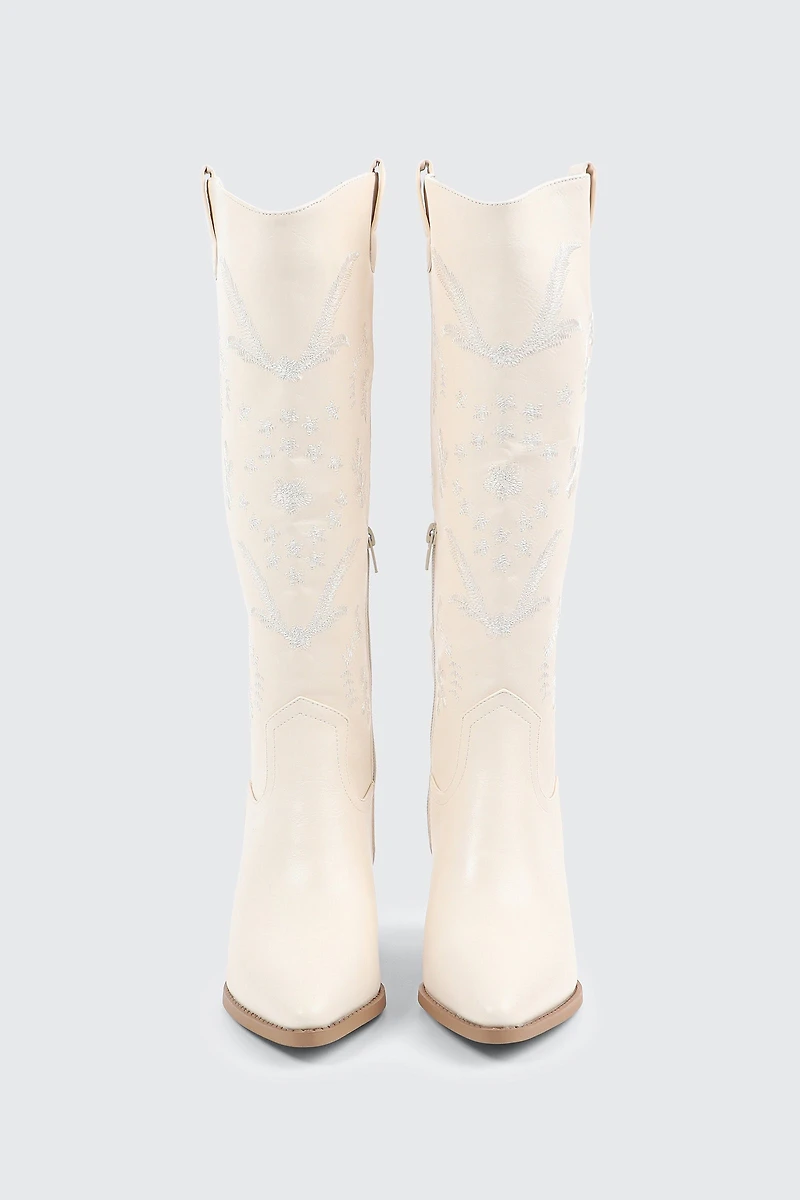 Bottes de cowboy aux genoux à fleurs brodées