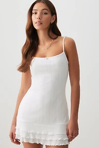 Ardene Pointelle Mini dress in White | Size Large | Polyester/Spandex