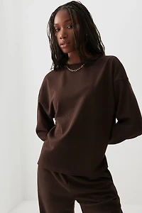 Ardene Oversized Waffle Knit Sweatshirt in Brown | Size | Polyester/Spandex