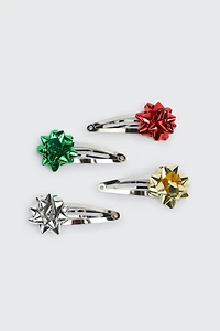Ardene 4-Pack Gift Bow Hair Snaps in Silver
