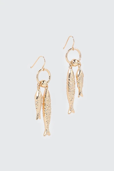 Ardene Fish Drop Earrings in Gold | Stainless Steel