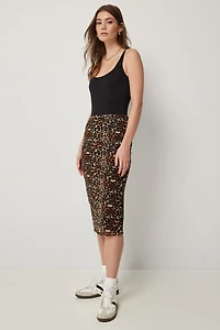 Ardene Cheetah Mesh Midi Skirt with Slit | Size XS | Polyester/Spandex