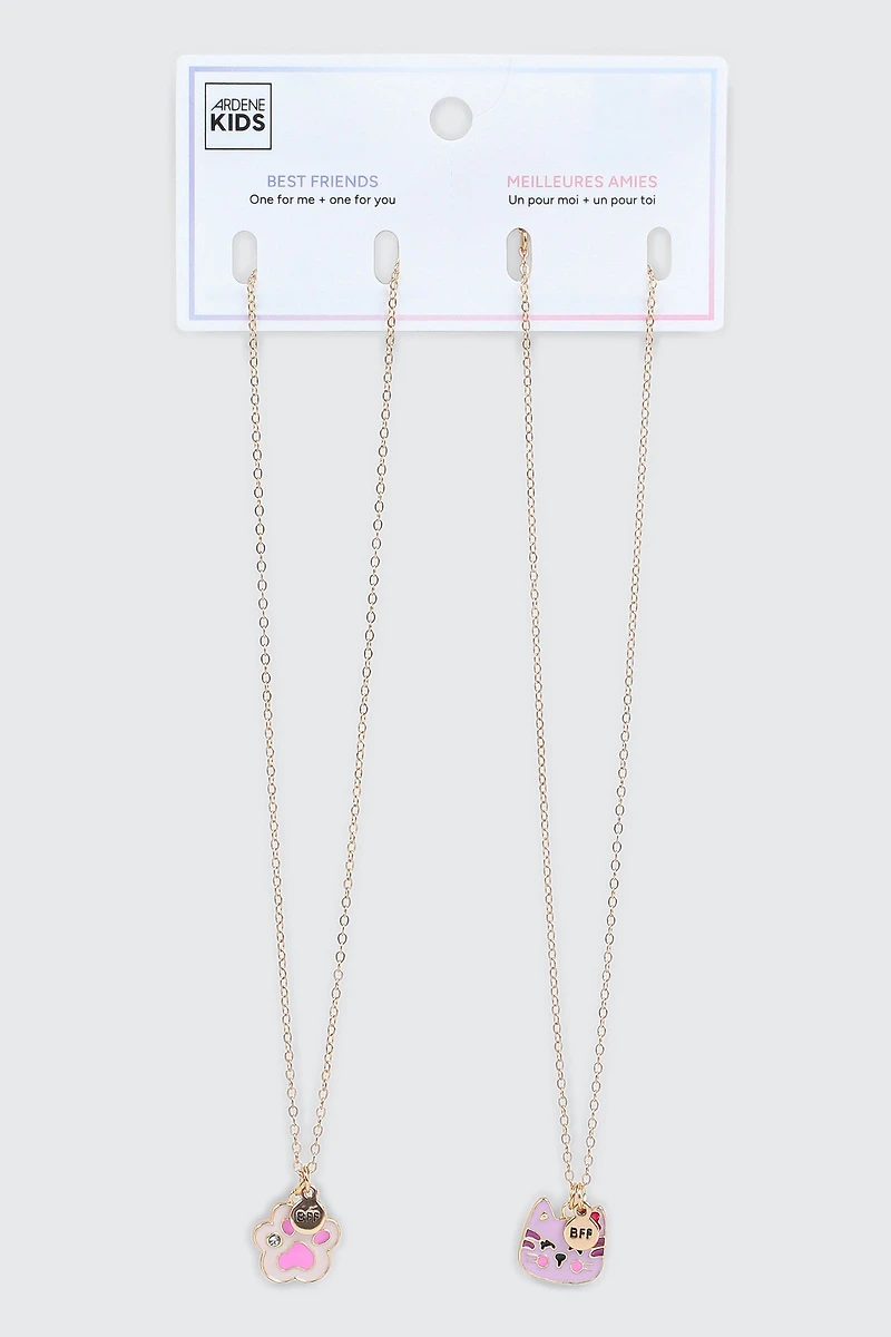Duo de colliers BFF face et patte de chat