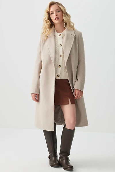 Ardene Felt Wrap Coat in Beige | Size XS | Polyester