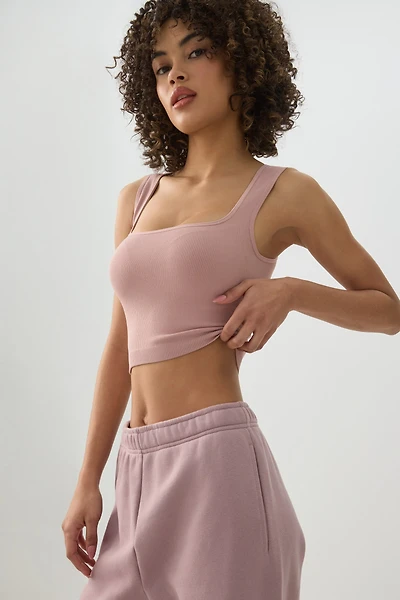 Ardene Seamless Crop Trapeze Tank Top in Rose Dust | Size | Nylon/Elastane