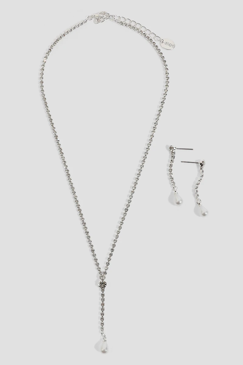 Ardene Y Shape Necklace and Earrings Set in Silver | Stainless Steel