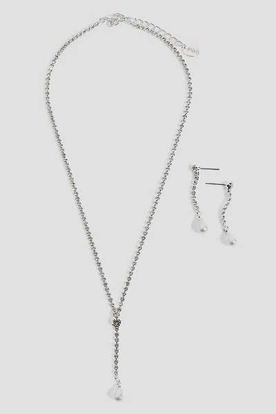 Ardene Y Shape Necklace and Earrings Set in Silver | Stainless Steel