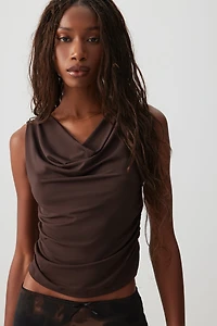 Ardene Draped Neck Crop Tank Top in Brown | Size | Polyester/Elastane