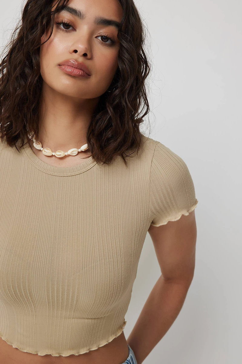 T-shirt ultracourt à bordures frisons