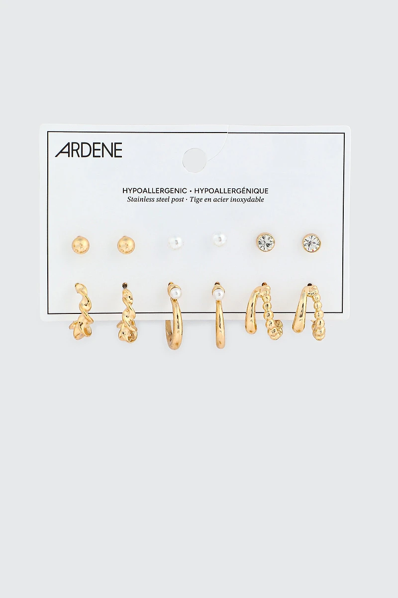 6 paires d'anneaux et de clous d'oreilles