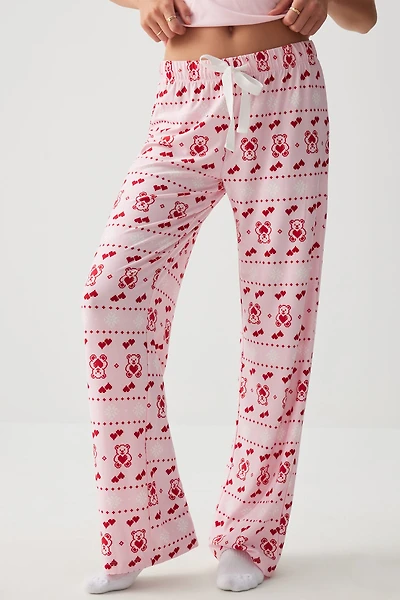 Ardene HUSHKNIT Flared PJ Pants in Light Pink | Size | Polyester/Elastane | Eco-Conscious