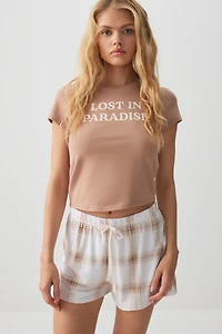 Ardene Printed Super Soft PJ Shorts in Brown | Size | Polyester/Spandex | Eco-Conscious