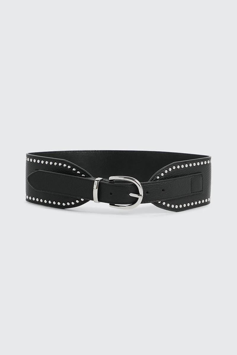 Ardene Studded Corset Belt in Black | Size Large | Faux Leather