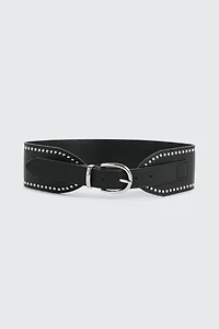 Ardene Studded Corset Belt in Black | Size Large | Faux Leather