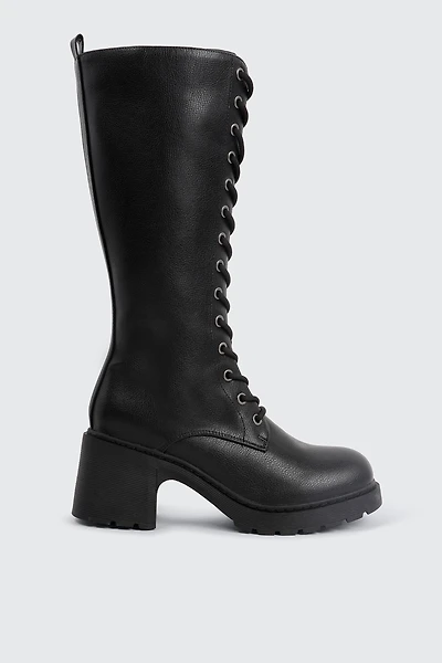 Ardene Block Heel Tall Combat Boot in Black | Size | Faux Leather