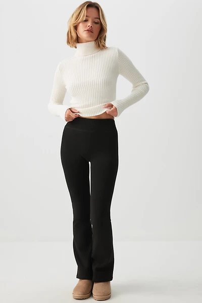 Ardene Faux Fur Lined Flare Leggings in Black | Size | Polyester/Rayon/Spandex