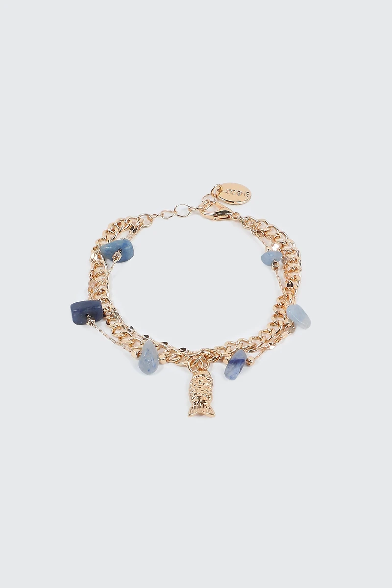 Bracelet trois rangs à pendentif poisson