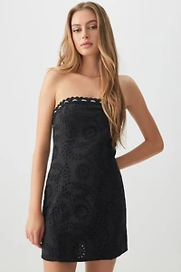 Ardene Eyelet Mini Tube Dress with Ribbon in Black | Size | 100% Cotton