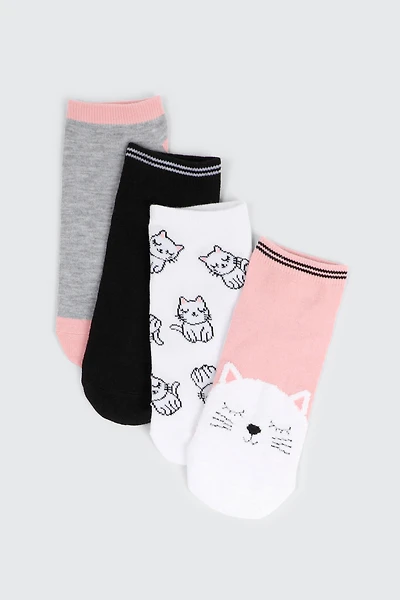Ardene 4-Pack Cat Ankle Socks | Polyester/Spandex