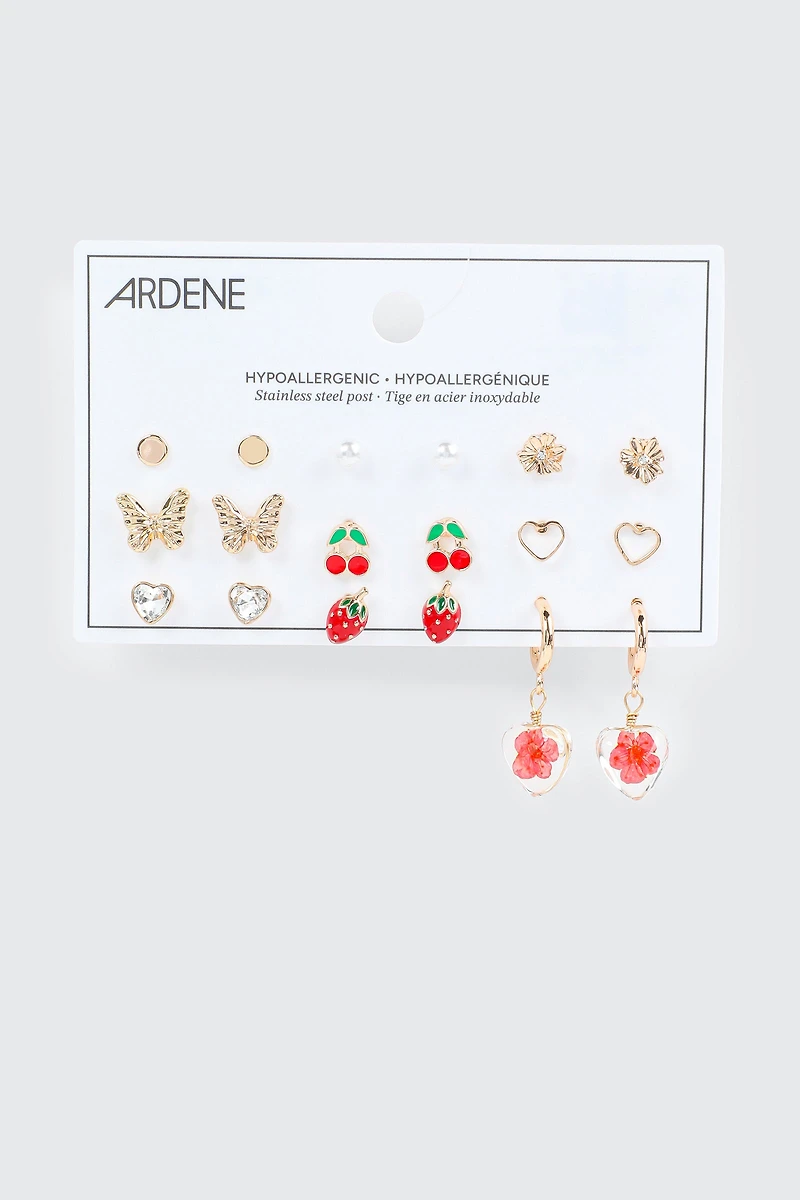 9 paires de boucles d'oreilles cerise et fraise