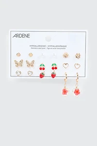 9 paires de boucles d'oreilles cerise et fraise