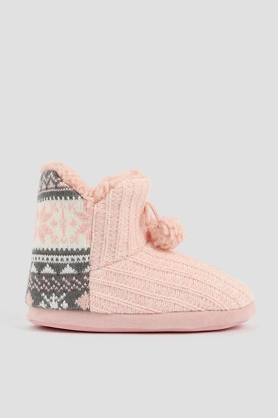 Ardene Knit Bootie Slippers with Accent Print in Light Pink | Size | Eco-Conscious