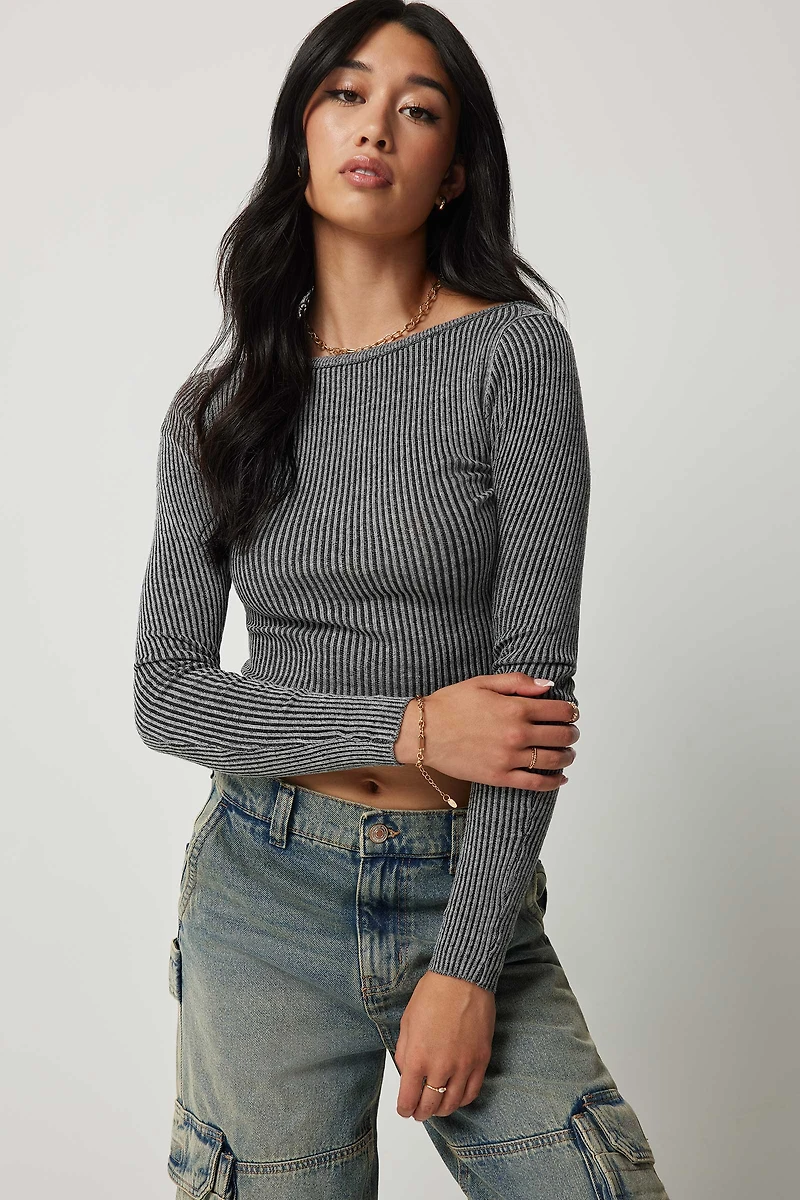Ardene Crop Open Back Sweater in Grey | Size | Polyester/Cotton