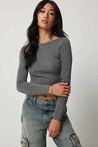 Ardene Crop Open Back Sweater in Grey | Size | Polyester/Cotton