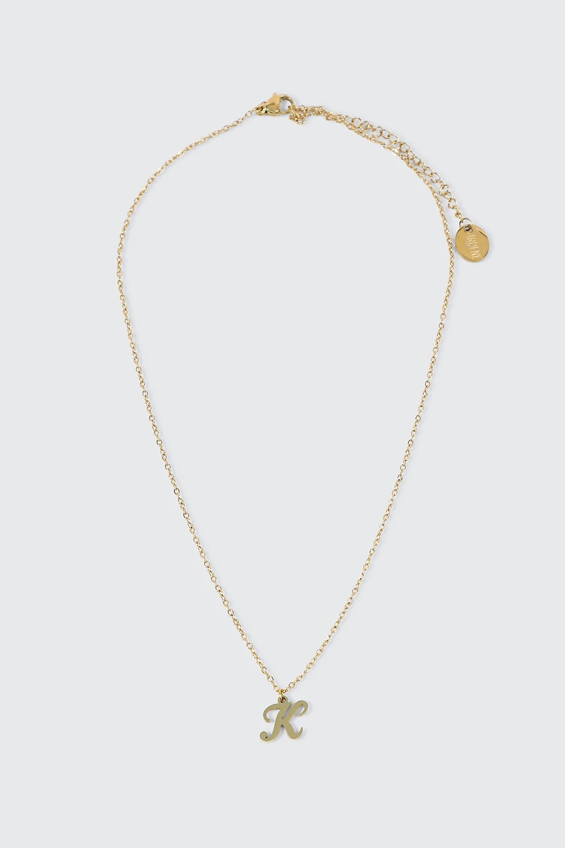 Collier initial K en acier inoxydable plaqué or 14K