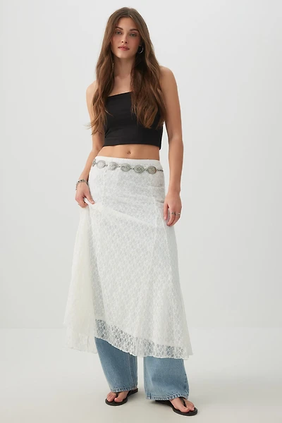 Ardene Lace Maxi Skirt in Off-White | Size | Polyester/Elastane/Polyamide