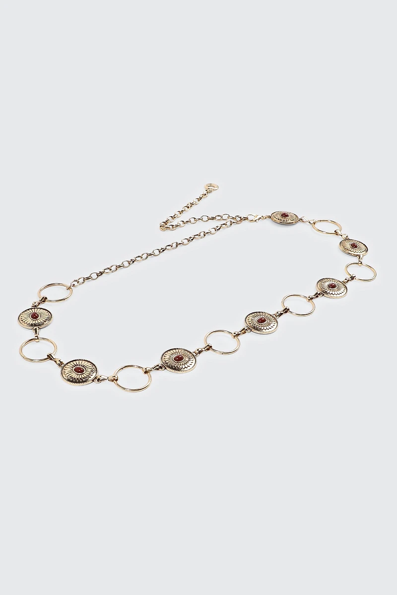 Ceinture en chaîne à médaillons et pierres