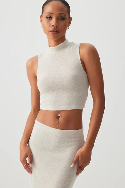 Ardene Brushed Knit Mock Neck Tank Top in Beige | Size | Polyester/Rayon/Elastane