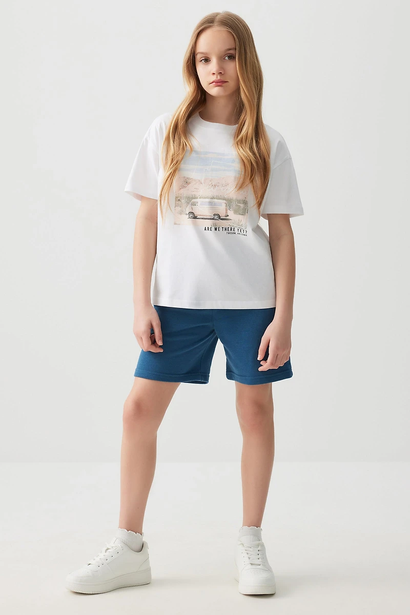 Ardene Kids French Terry Bermuda Shorts in Dark Blue | Size | Polyester/Cotton | Eco-Conscious