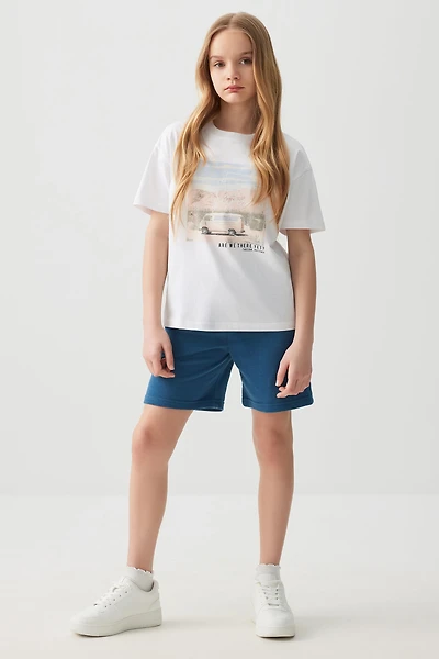 Ardene Kids French Terry Bermuda Shorts in Dark Blue | Size | Polyester/Cotton | Eco-Conscious