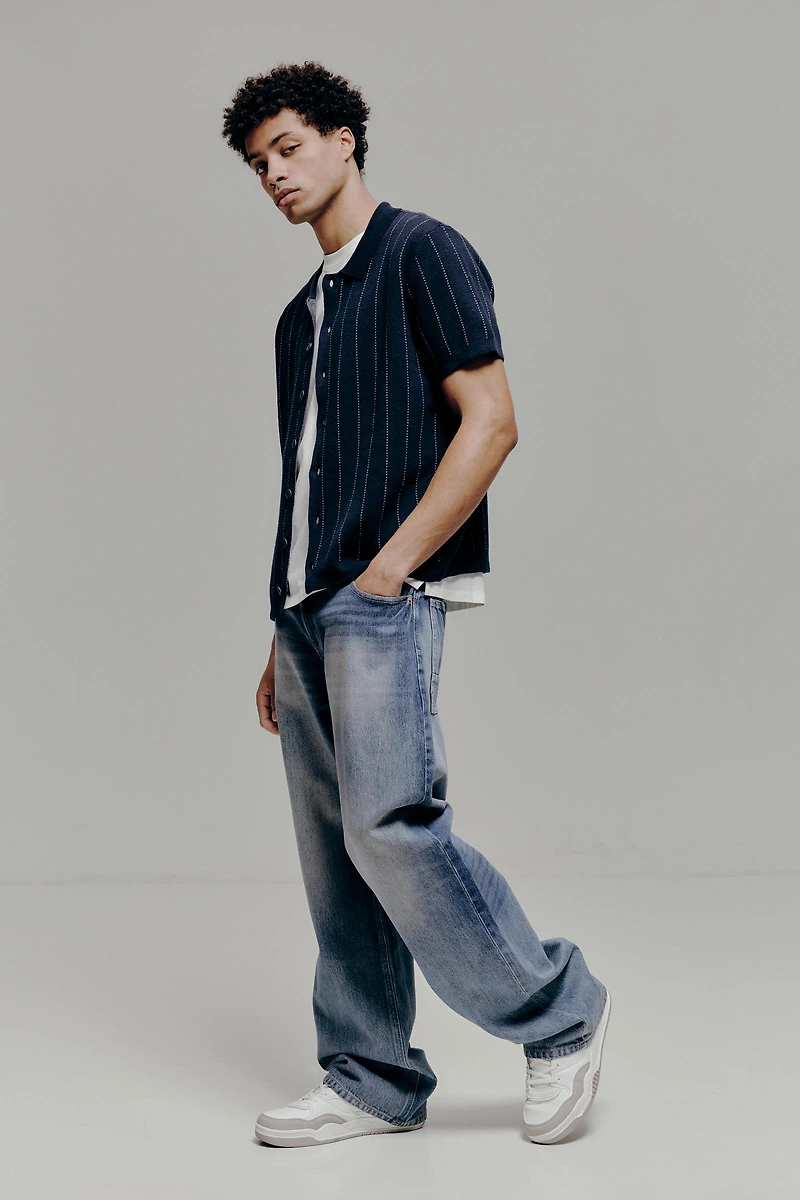 Ardene Man Loose Fit Jeans For Men in Medium Blue | Size | 100% Cotton