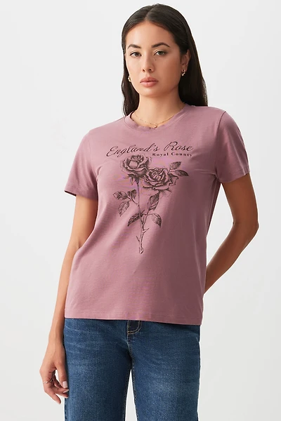 Ardene Classic Graphic T-Shirt in Medium Pink | Size | Cotton | Eco-Conscious