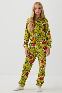 Ardene Kids The Grinch Zipper Onesie in Light Green | Size | Polyester/Elastane