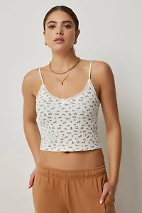 Ardene Pointelle Lace Trim Tank | Size XS | 100% Cotton
