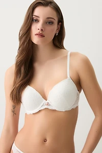 Ardene Luxe Lace Push Up Bra in White | Size 36C | Nylon/Elastane