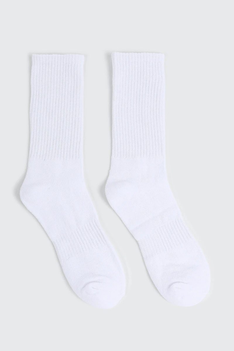 Ardene 2-Pack Athletic Crew Socks in White | Polyester/Cotton/Elastane
