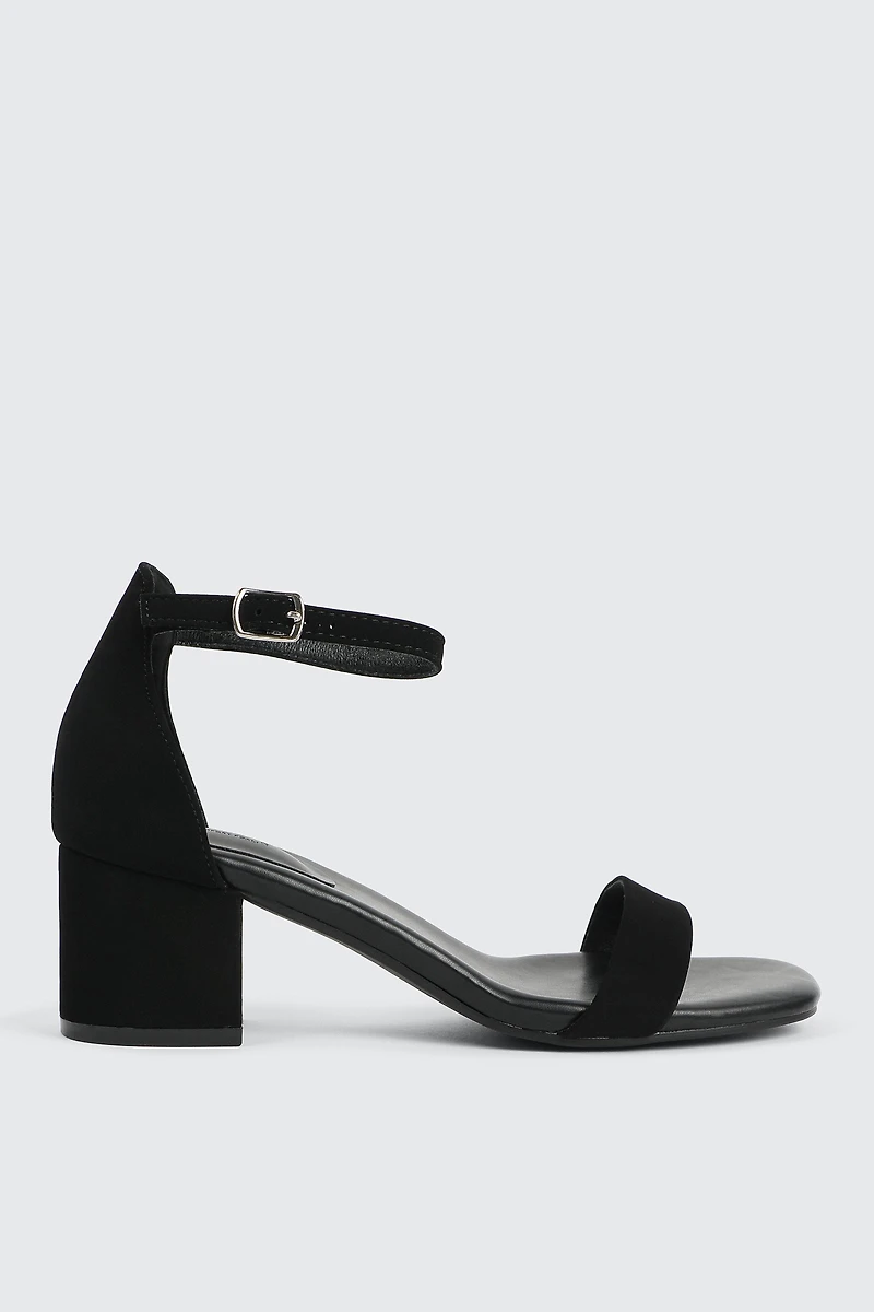 Ardene Faux Suede Bloc Heel Sandals in Black | Size | Eco-Conscious