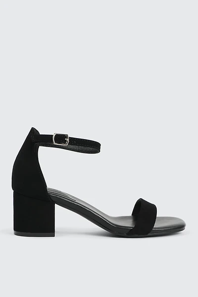 Ardene Faux Suede Bloc Heel Sandals in Black | Size | Eco-Conscious
