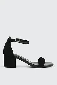 Ardene Faux Suede Bloc Heel Sandals in Black | Size | Eco-Conscious