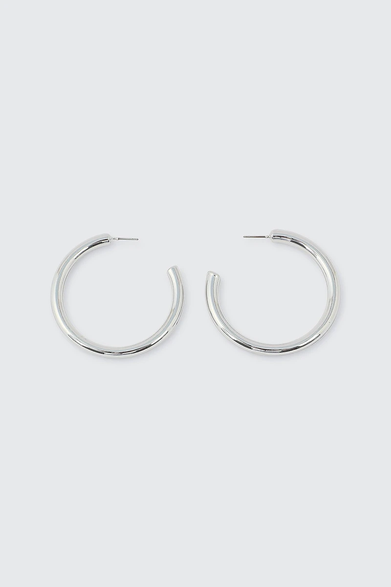 Ardene 14K White Gold Plated Tube Hoops in Silver | Stainless Steel