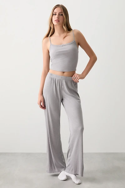 Ardene Super Soft Rib Loose PJ Pants in Grey | Size | Polyester/Spandex | Eco-Conscious