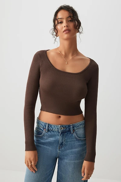 Ardene Fine Knit Square Neck Sweater in | Size | Rayon/Nylon