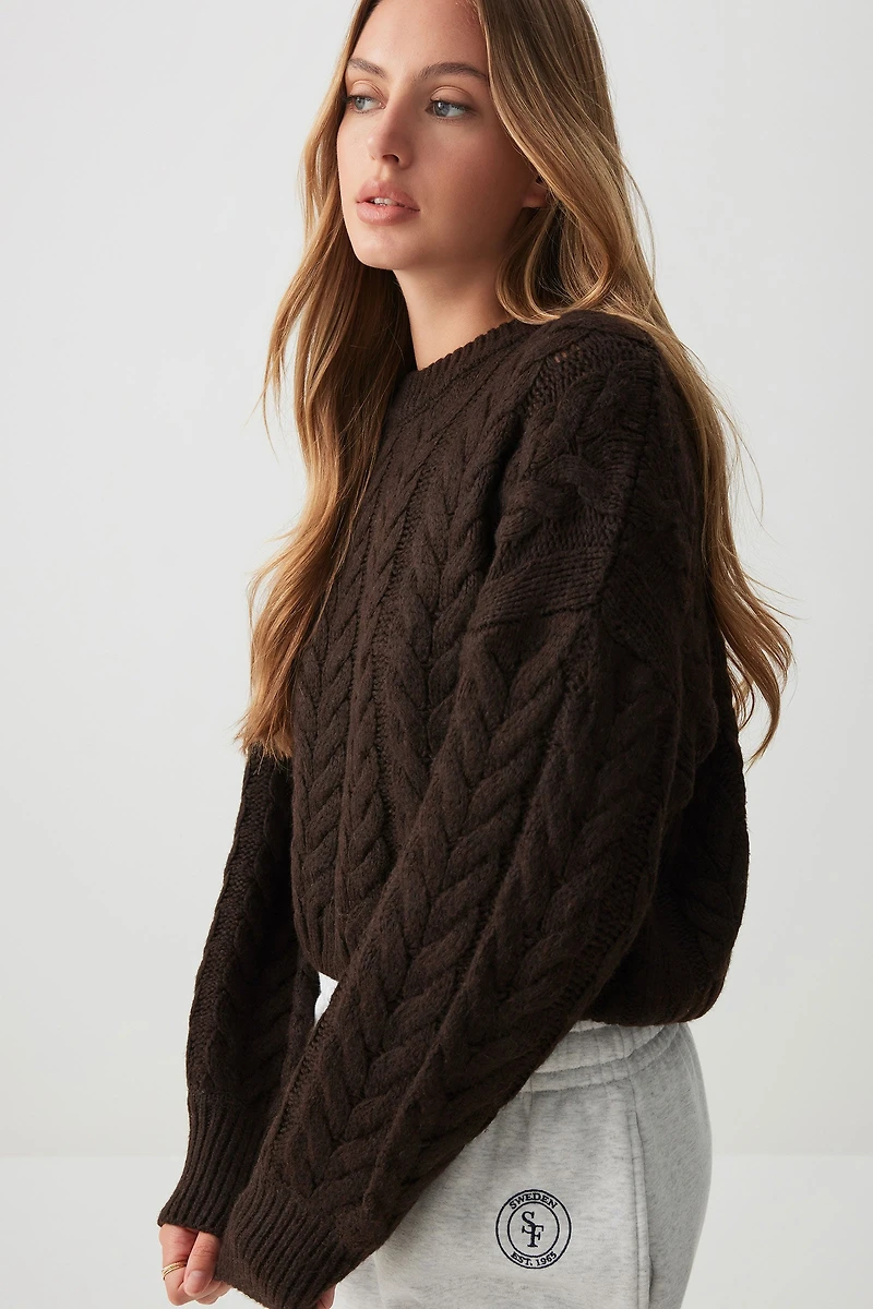 Ardene Short Cable Knit Sweater in | Size | Polyester | Eco-Conscious