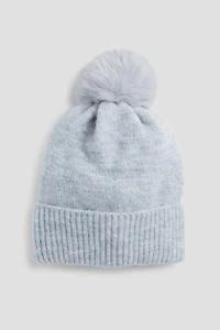 Ardene Soft Beanie with Pompom in Light Grey | Polyester