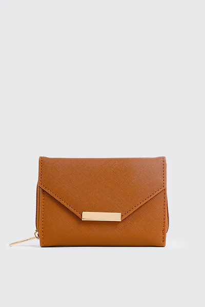 Ardene Small Envelope Wallet in Cognac | 100% Recycled Polyester/Faux Leather | Eco-Conscious