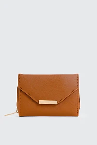 Ardene Small Envelope Wallet in Cognac | 100% Recycled Polyester/Faux Leather | Eco-Conscious
